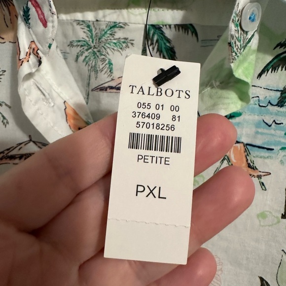 Talbots Floral Modern Classic Button Down Shirt Scenic Beach Tropical Size PXL - Picture 8 of 9